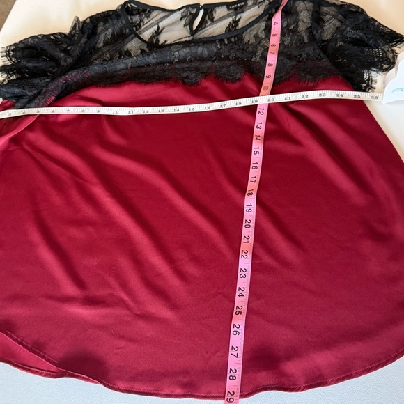 Torrid Burgundy Lace Yoke Blouse Size 2 plus romantic sheer black lace - Picture 9 of 9